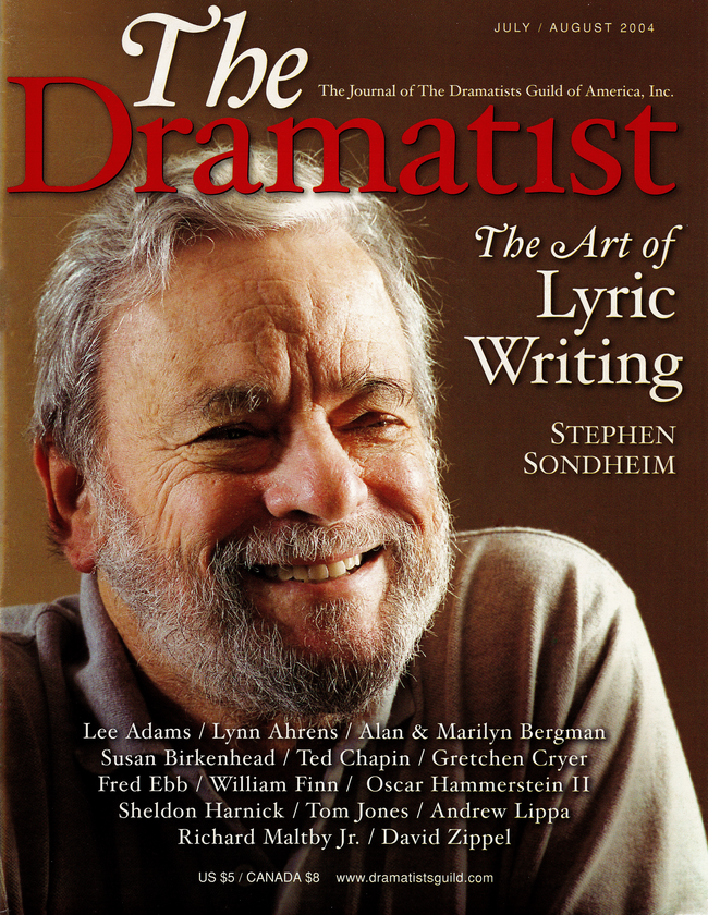 The cover of The Dramatist magazine with a photo of Stephen Sondheim