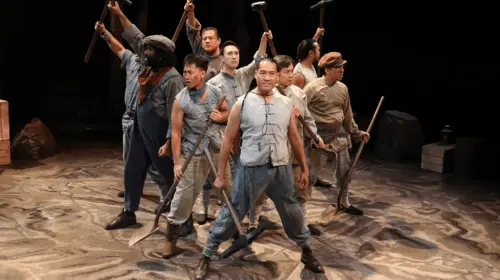 Darren Lee, center, and the cast of Gold Mountain at Utah Shakespeare Festival